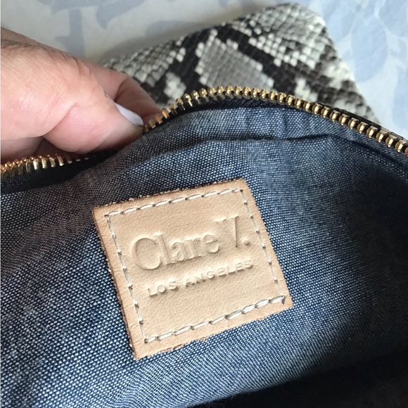 Clare V. Los Angeles Leather Foldover Python, Black & Poppy Clutch - Picture 9 of 12